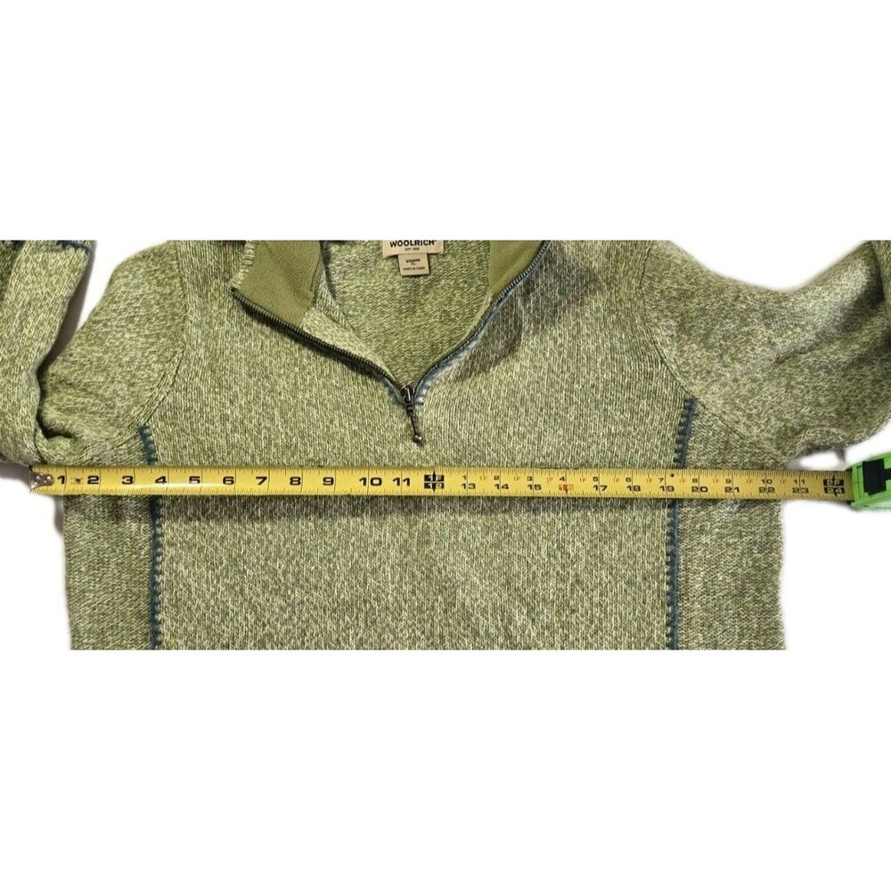 Woolrich Lambswool Sweater XL Green 1/4 Zip Pullover Soft Warm Luxury Preppy - Picture 11 of 12